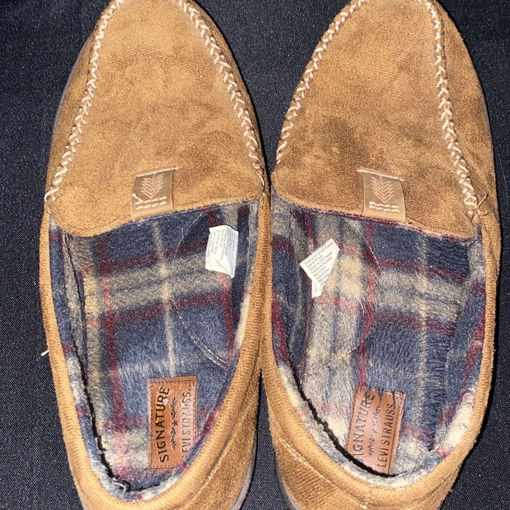 LEVI STRAUSS‎  MENS SIZE 11/12 FAUX TAN SUEDE FLANNEL LINED SLIPPERS CLEAN - Picture 10 of 11